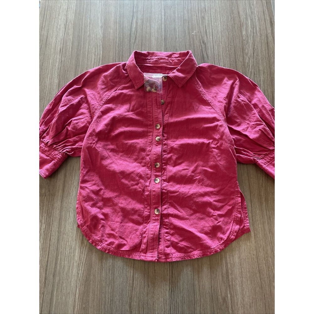 Free‎ People Ellie Button Down Cotton Top in Solid Pink Size XS MSRP$128 NWOT